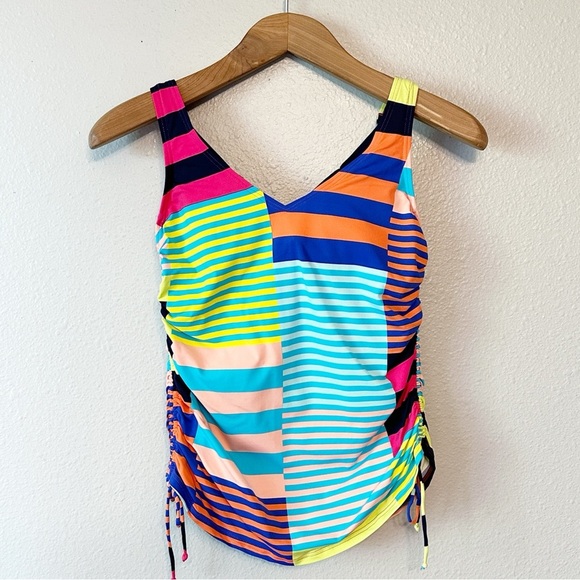 Lands' End V Neck Side Tie Adjustable Underwire Tankini Swim Top Women’s Size 4 - Picture 1 of 6